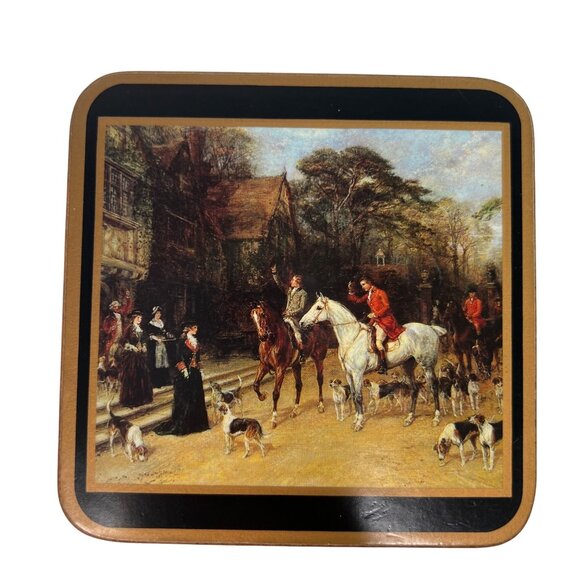 Vintage Pimpernel Equestrian Hunt Scene Tally Ho Coasters Set Of 5 Cork Backing - Picture 3 of 8